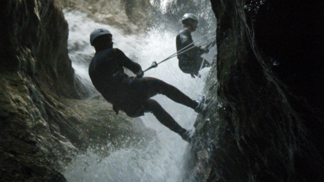 Canyoning in Palvico River in Trentino Alto Adige region